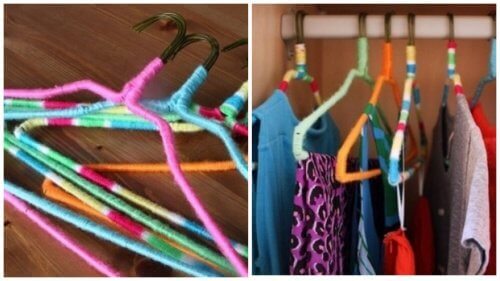 Ленти с различни цветове могат да бъдат увити около закачалките за дрехи.