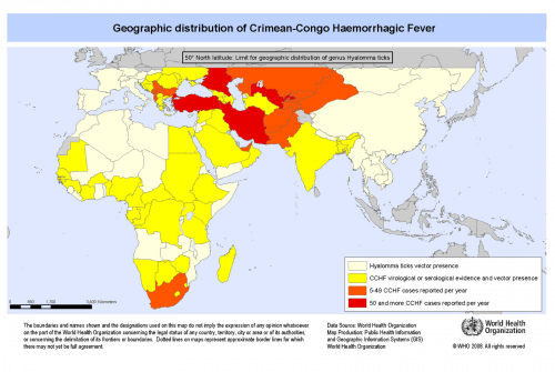 Географско разпространение на Кримска-Конго хеморагичната треска