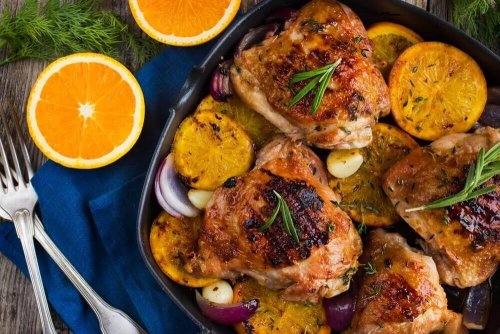 Вкусно печено пилешко с портокал и розмарин
